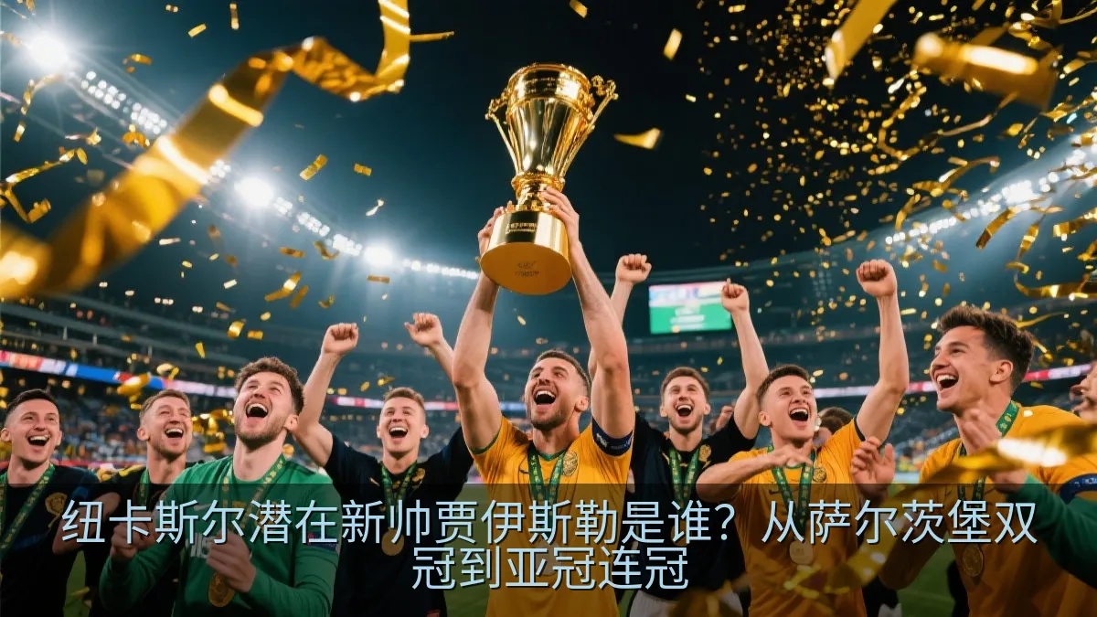 夜间足球场上的冠军庆祝场景